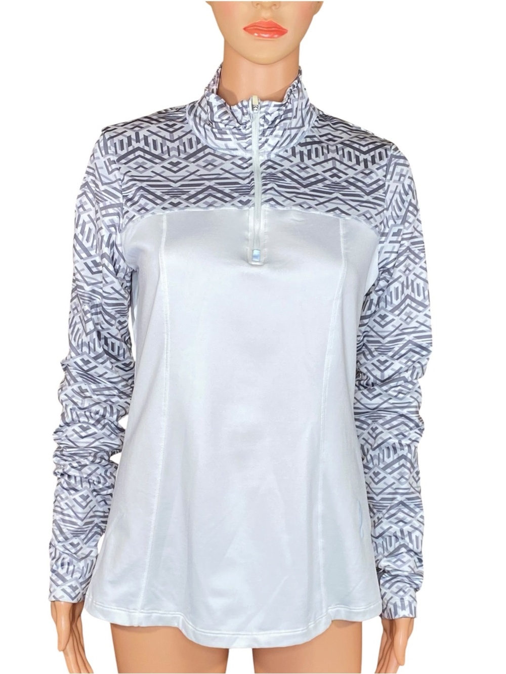 Marika Tek Performance Wear Pullover Quarter Zip Long Sleeve Top Dry Wik SZ M